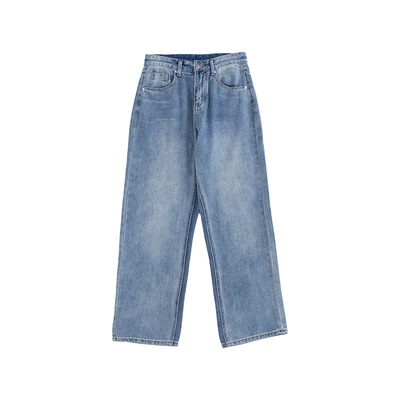 秋季新款宽松水洗直筒牛仔裤男潮