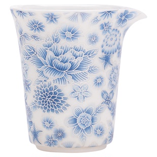 羊脂玉瓷掐丝银青花公道杯德化白瓷陶瓷茶海分茶器功夫茶具匀杯