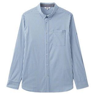 AIGLE艾高春秋季DFT速干男士休闲长袖格纹防晒衬衫法式蓝色上衣