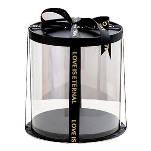 网红黑色蛋糕盒圆形4四6六8八10十寸烘焙包装透明生日蛋糕盒双高