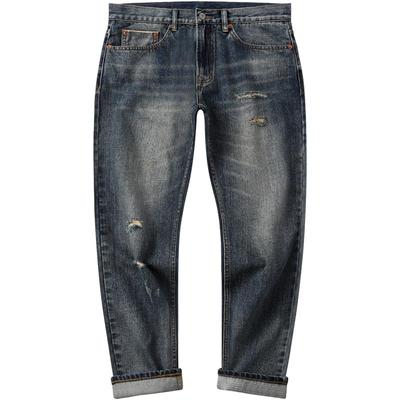 破洞复古水洗九分牛仔裤男款冬赤耳丹宁直筒宽松裤子潮流高街裤