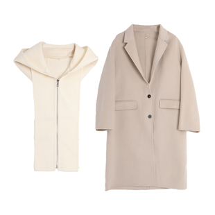 西町村屋双面呢女装冬季学院风宽松假两件连帽长款大衣HD8209022