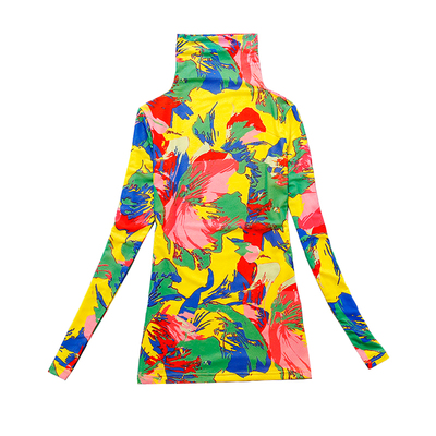 长袖t恤印花网纱女黄色上衣