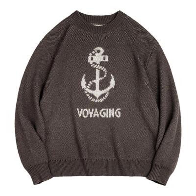 马登工装美式针织船锚提花毛衣