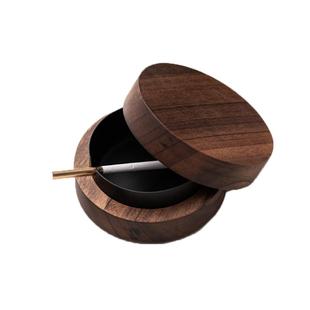 黑胡桃木烟灰缸创意个性有盖防飞灰家用办公室实木质北欧轻奢客厅