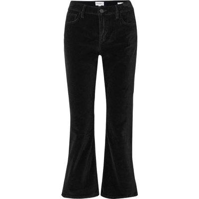 【折扣】FRAME 女士时髦百搭天鹅绒黑色微喇裤