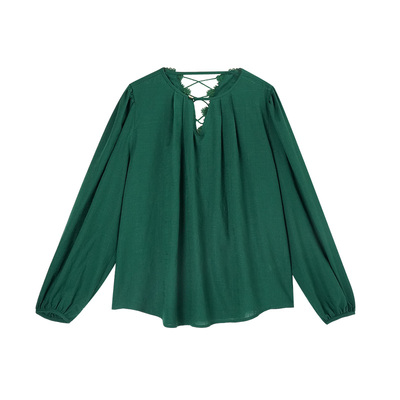 利达NEWDADADA衬衫女2025夏休闲宽松法式小众上衣V领蕾丝防晒衬衣