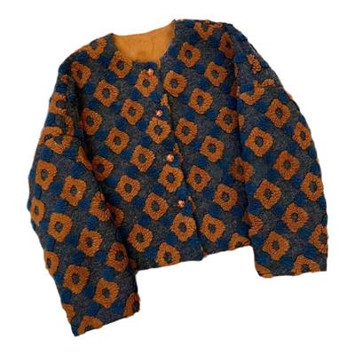 粉奈悦韩版立体花朵短款加厚棉服