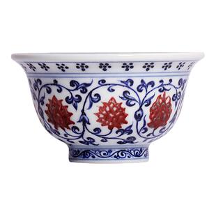 小桥窑主人杯单杯手绘仿明青花釉里红缠枝莲压手杯系列茶杯景德镇