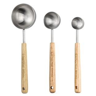 木柄304不锈钢量勺克数勺厨房刻度勺子计量量匙烘焙控限盐食品级