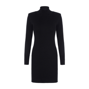 LYNEE【MOD连衣裙】高领坑条羊毛针织连衣裙 冬季百搭内搭小黑裙