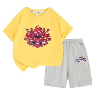 smiling critters 恐怖微笑动物瞌睡猫衣服短袖T袖男女宝儿童套装