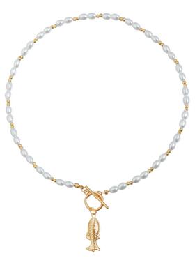 Norns欧美轻奢简约仿米珠鱼形吊坠项链女小巧仿珍珠串珠OT扣项饰