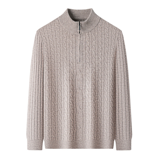 【100%绵羊毛】老钱风绞花毛衣男秋冬新款半高领拉链针织打底衫厚