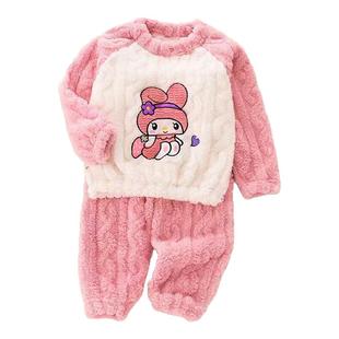 2025年新款儿童睡衣女款加绒加厚秋冬季珊瑚绒女孩宽松居家服套装