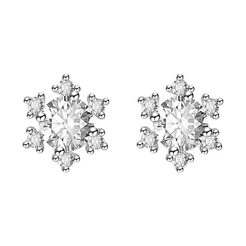 S999纯银针雪花耳钉女2026新款爆款锆石耳环轻奢高级感养耳洞耳饰