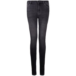 7 For All Mankind女高腰牛仔裤黑色复古水洗小脚裤铅笔紧身裤