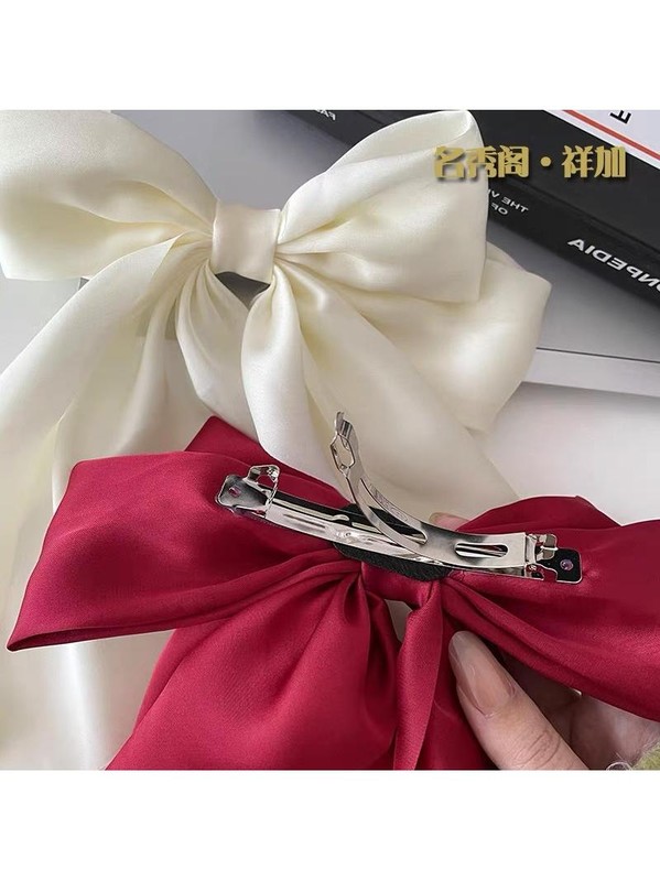 Elegant Bow Ribbon Hair ClipSimple Solid Satin Spring Clip H