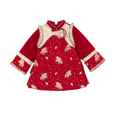汉服女童拜年服冬装夹棉加厚旗袍