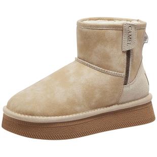 骆驼女鞋冬季时尚厚底雪地靴女加绒加厚棉鞋面包鞋靴子女