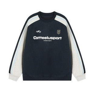 港仔文艺男圆领卫衣男秋冬加绒加厚美式无帽男生插肩长袖上衣男款