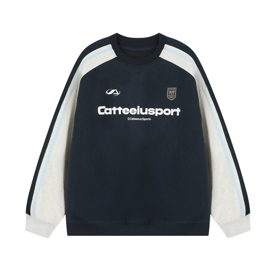 港仔文艺男美式插肩袖圆领卫衣