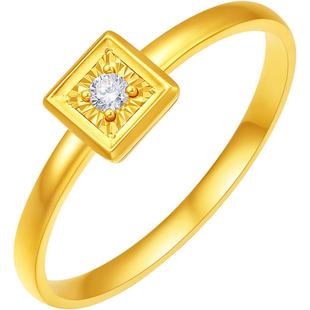 周六福黄金戒指女款小方糖冰糖5G足金钻石手饰黄金镶嵌新年礼物