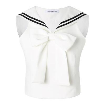 JAC FLEURANT2025夏季新款蝴蝶结无袖背心上衣女修身海军领短款