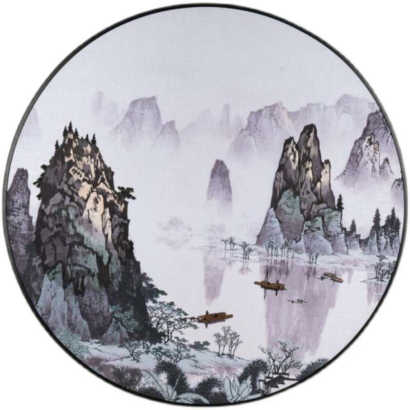 现代圆形漓江背景可定制苏绣成品