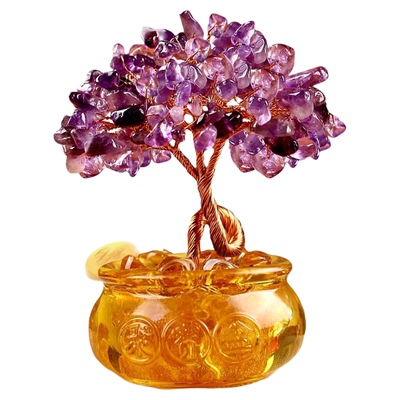 紫水晶聚宝盆发财树摆件招财玄学客厅玄关电视柜酒柜装饰轻奢