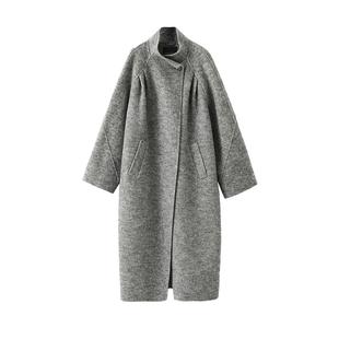 POPCHRIO欧可芮◆驼绒大翻领双面毛呢呢子大衣中长短款羊毛外套女