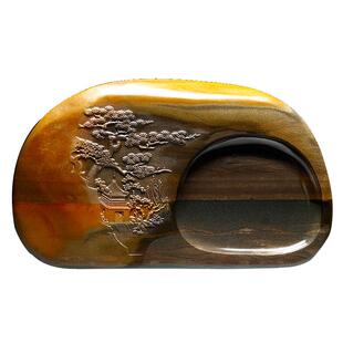 国家非遗/珍藏高档歙砚金皮籽料原石老坑歙县砚台文房四宝纸墨笔砚金皮山水可磨墨研墨砚台端砚书法国画专用