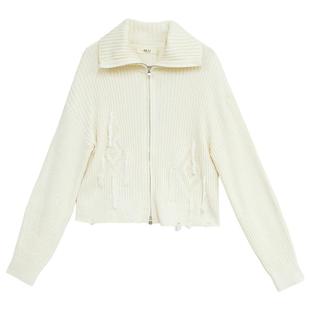 it'real瑞尔秋季新款极简风显瘦休闲翻领长袖针织开衫上衣女