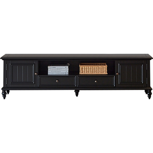 美式全实木电视柜茶几组合黑色轻奢简约现代小户型落地柜客厅家用