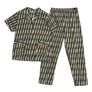 简诗哲正品夏季新款梭织棉粘印花女国民领短袖长裤休闲情侣家居服