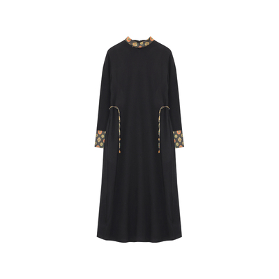 萧娘【行运】德绒立领长袖连衣裙保暖收腰长裙气质女裙XNA0142