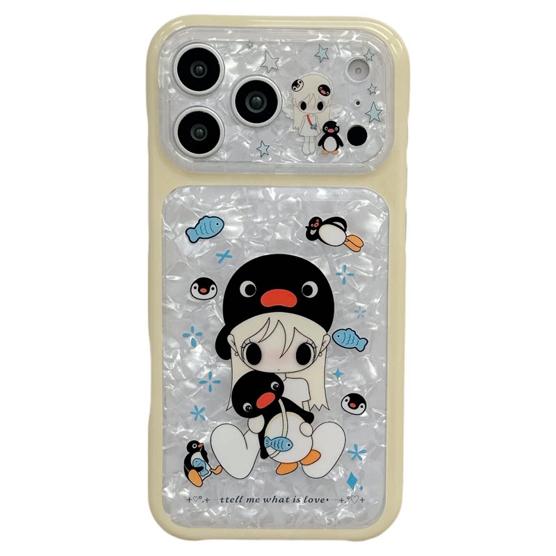 MoreRex贝壳纹企鹅野有上秋带链条适用苹果18手机壳iphone17promax新款18pro超好看15全包防摔保护套14女款16