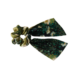 野玫瑰~绿色油画感发带女2025年新款绑马尾发圈头绳法式飘带发绳