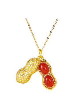 石方界S925银镀金红玛瑙花生吊坠