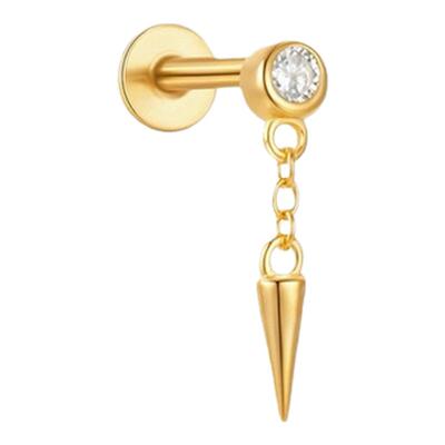 925镀金垂坠铆钉平底耳钉不硌耳