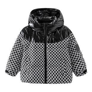 男童冬季撞色拼接千鸟格羽绒服爆款2025新款儿童男孩加厚防寒外套