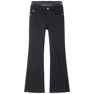 Miss Sixty春秋牛仔裤四面弹小黑裤女复古微喇开衩拼接双腰头显瘦