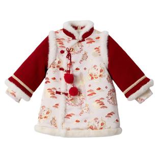 汉服女童冬款2025新款儿童新中式旗袍裙女孩中国风红色喜庆拜年服