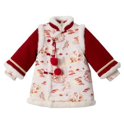 汉服女童冬款2025新款儿童新中式旗袍裙女孩中国风红色喜庆拜年服