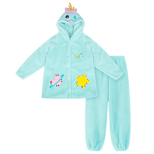 Disney/迪士尼冬季新款加厚珊瑚绒保暖加厚连帽睡袍家居服套装