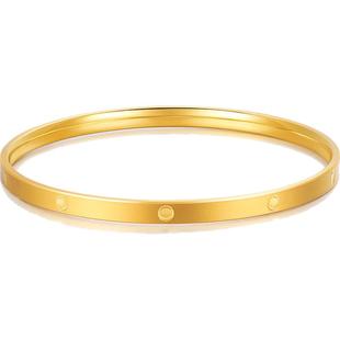 明牌珠宝黄金手镯 足金亮点光面钻纹简约呆口女款手镯时尚AFI0062