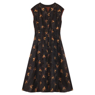 【福蝶】红云纱连衣裙新中式夏季女裙国风无袖桑蚕丝长裙5314