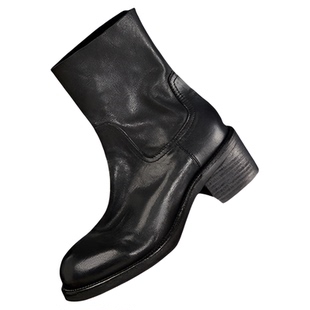 【王小毒】人生旅记●真皮烟管靴冬季新款重水洗马皮短靴女粗跟