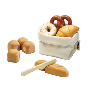 进口plantoys蒙特梭利益智玩具水果面包切切乐男孩女孩过家家套装