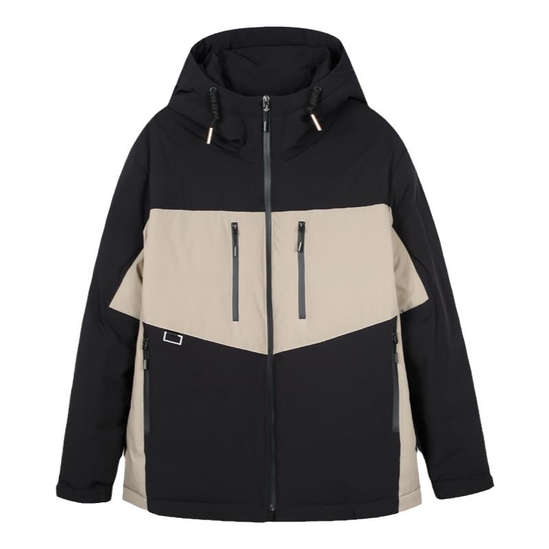 才子男装撞色拼接连帽羽绒服